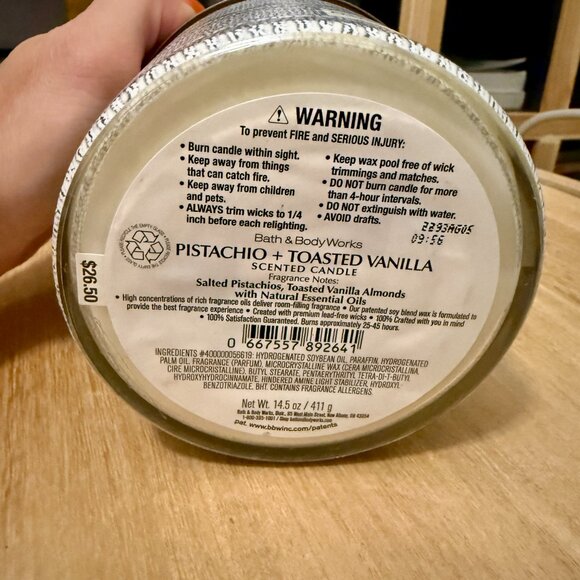 Pistachio & Toasted Vanilla 3-Wick Candle Bath & Body Works/White Barn BBW NWT - Picture 3 of 3